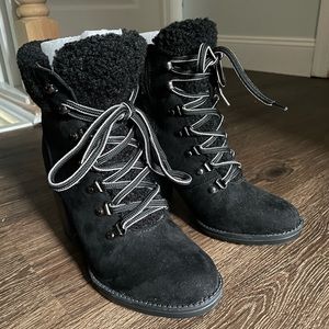 ESPRIT | Black Fuzzy Hadley Ankle Boot - Size 7.5 Women